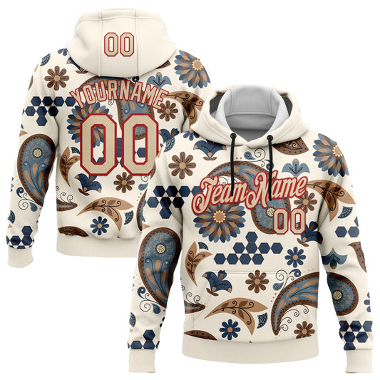 Custom Stitched Cream City Cream-Red 3D Pattern Design Ethnic Paisley Floral Bandana Sports Pullover Sweatshirt Hoodie - Main View