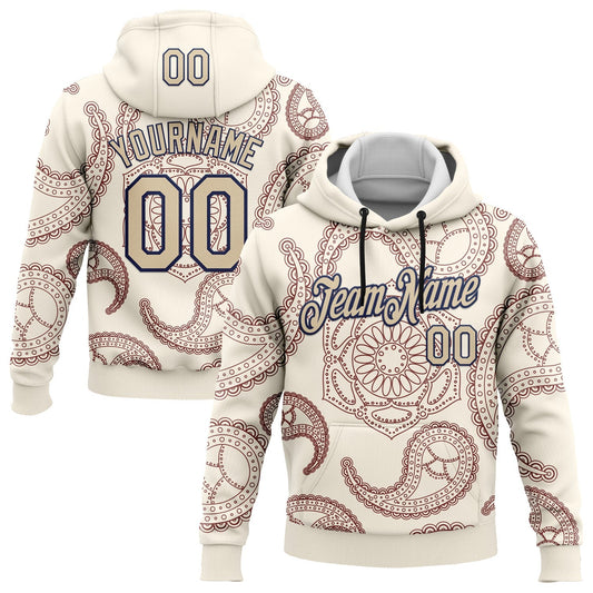 Custom Stitched Cream City Cream-Navy 3D Pattern Design Ethnic Paisley Floral Bandana Sports Pullover Sweatshirt Hoodie - Main View
