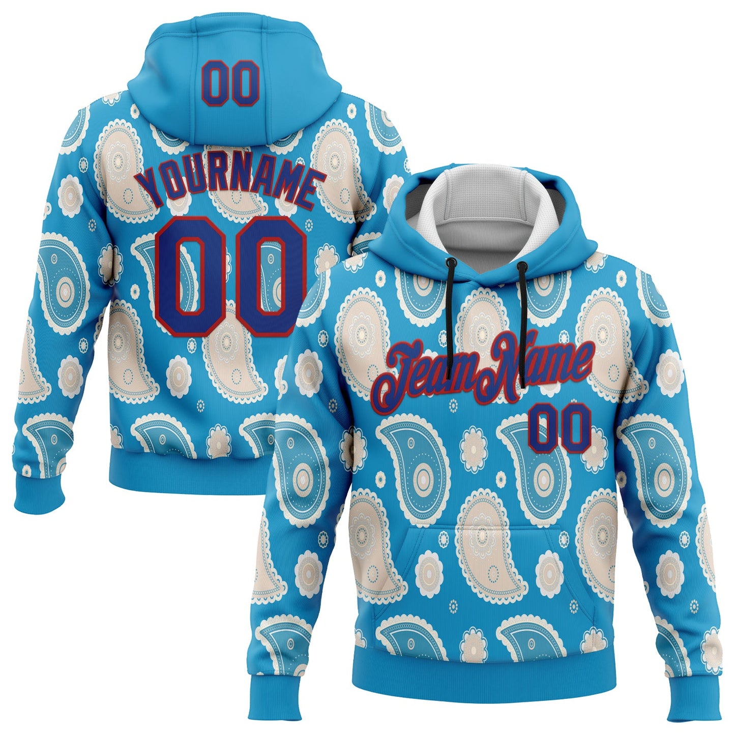Custom Stitched Panther Blue US Navy Blue-Red 3D Pattern Design Ethnic Paisley Floral Bandana Sports Pullover Sweatshirt Hoodie - Main View