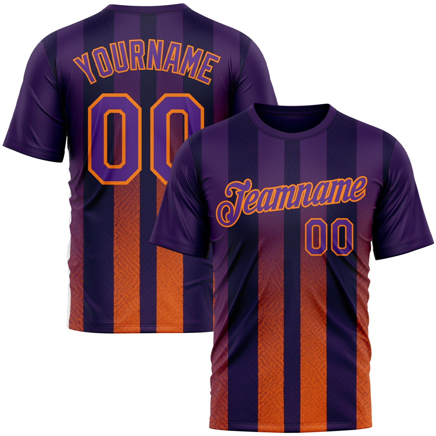Custom Purple Orange-Bay Orange 3D Pattern Design Sunset Gradient Stripe Sportswear Performance T-Shirt - Main View