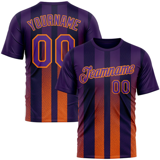 Custom Purple Orange-Bay Orange 3D Pattern Design Sunset Gradient Stripe Sportswear Performance T-Shirt - Main View
