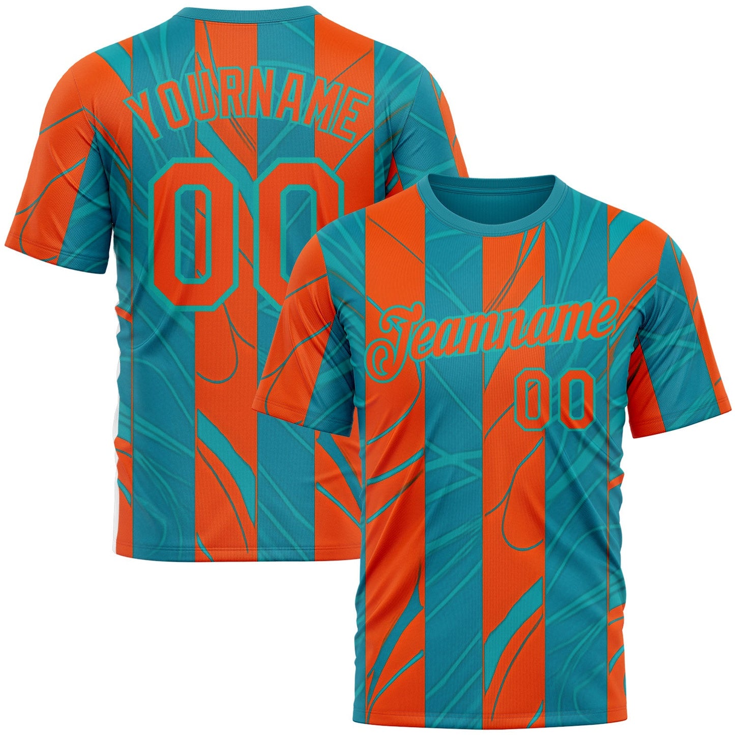 Custom Blue Orange-Aqua 3D Pattern Design Color Block Stripe Sportswear Performance T-Shirt - Main View