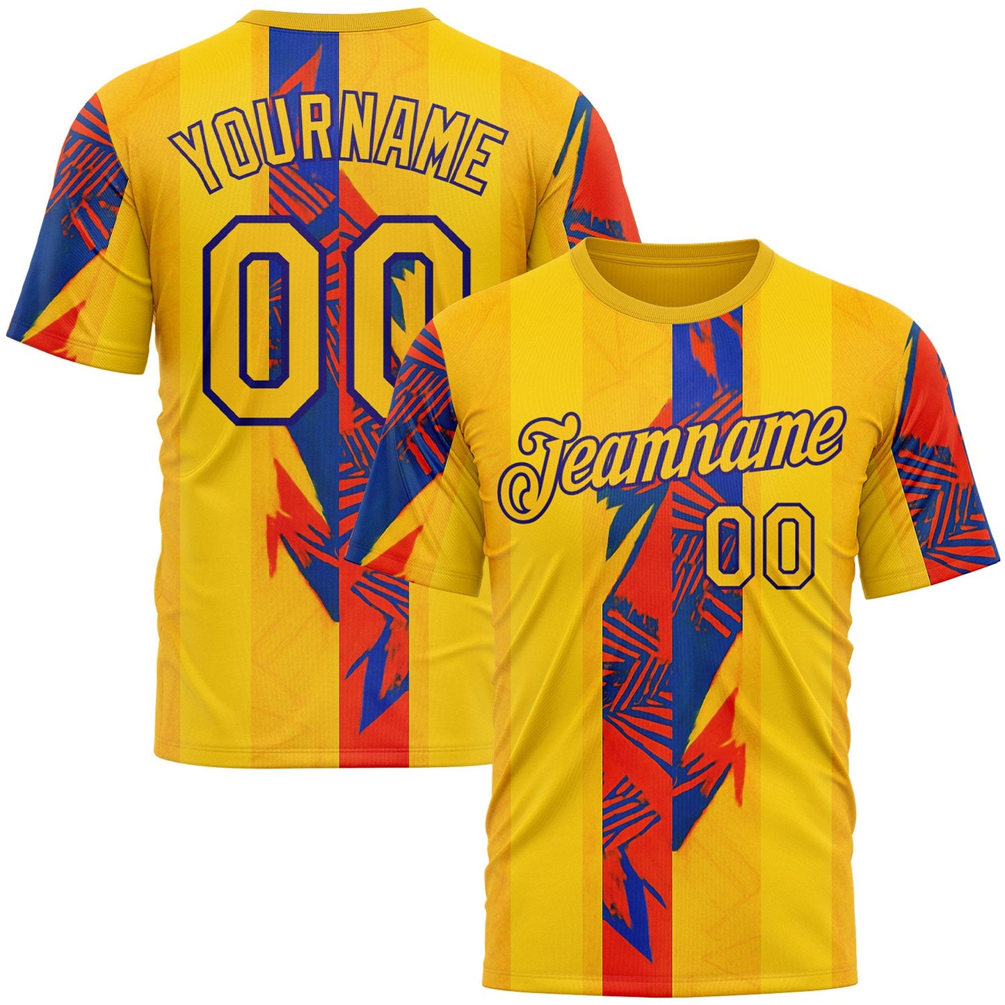 Custom Yellow Red-Dark Purple 3D Pattern Design Color Block Stripe Sportswear Performance T-Shirt - Main View