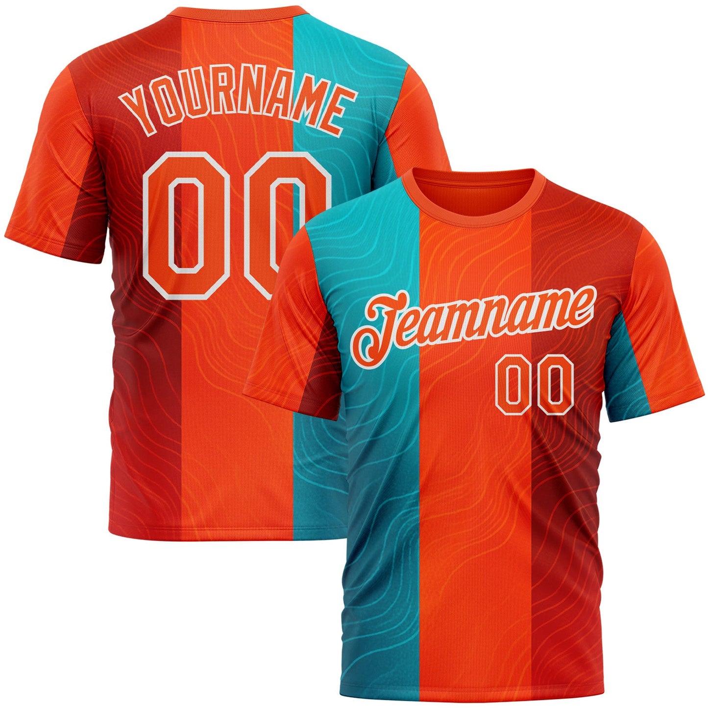 Custom Orange Blue-White 3D Pattern Design Neon Stripe Sportswear Performance T-Shirt - Main View