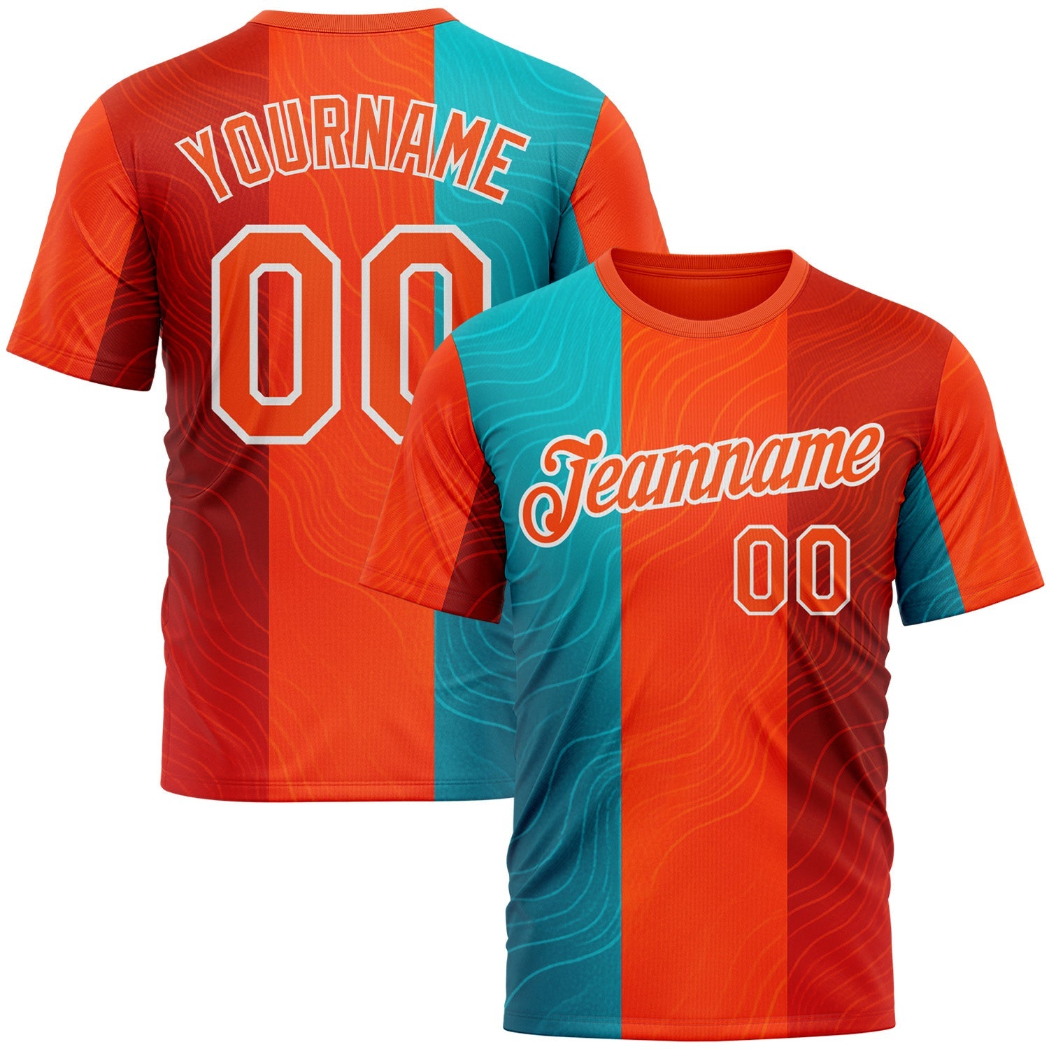 Custom Orange Blue-White 3D Pattern Design Neon Stripe Sportswear Performance T-Shirt - Main View