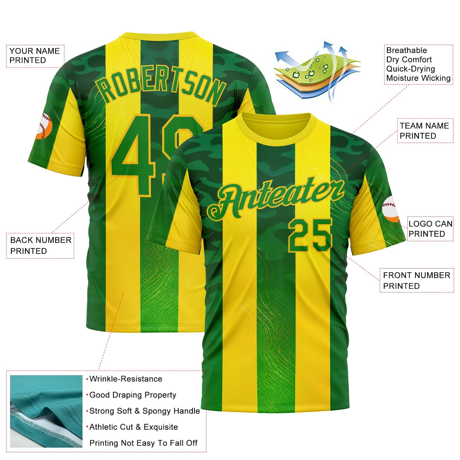 Custom Yellow Grass Green-Green 3D Pattern Design Brazil Stripe Sportswear Performance T-Shirt view 2