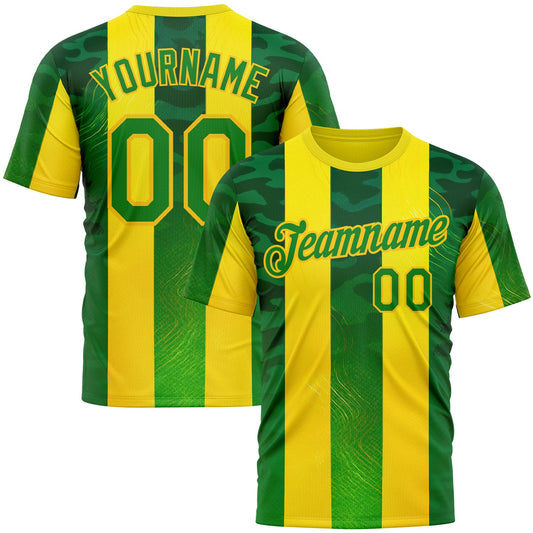 Custom Yellow Grass Green-Green 3D Pattern Design Brazil Stripe Sportswear Performance T-Shirt - Main View