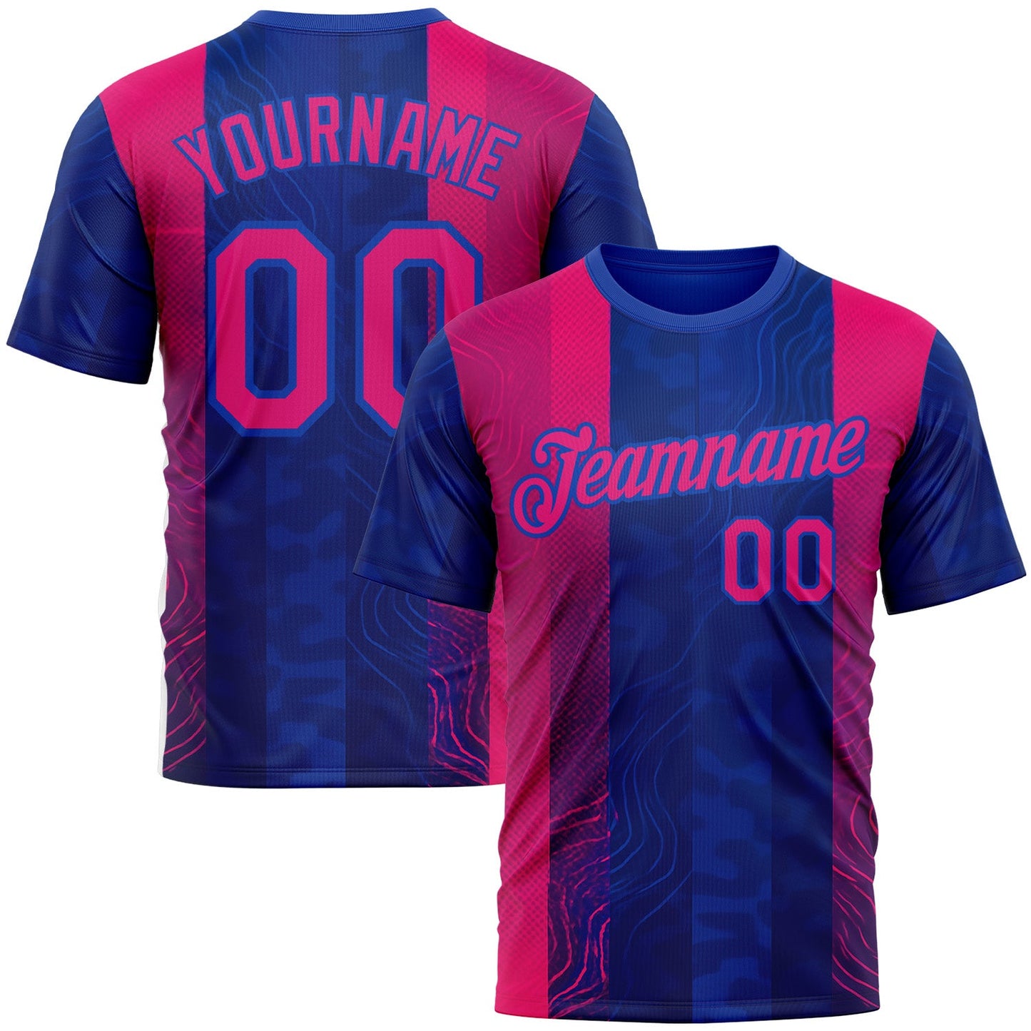 Custom Blue Hot Pink Red-Thunder Blue 3D Pattern Design Neon Stripe Sportswear Performance T-Shirt - Main View