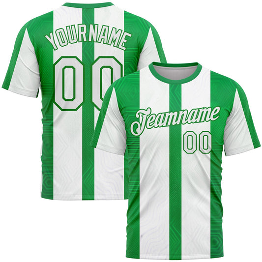 Custom White Green-Grass Green 3D Pattern Design Mexico Stripe Sportswear Performance T-Shirt - Main View
