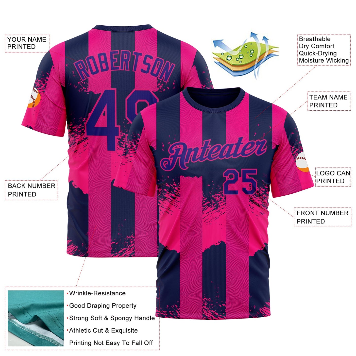Custom Red Dark Purple-Hot Pink 3D Pattern Design Neon Stripe Sportswear Performance T-Shirt view 2