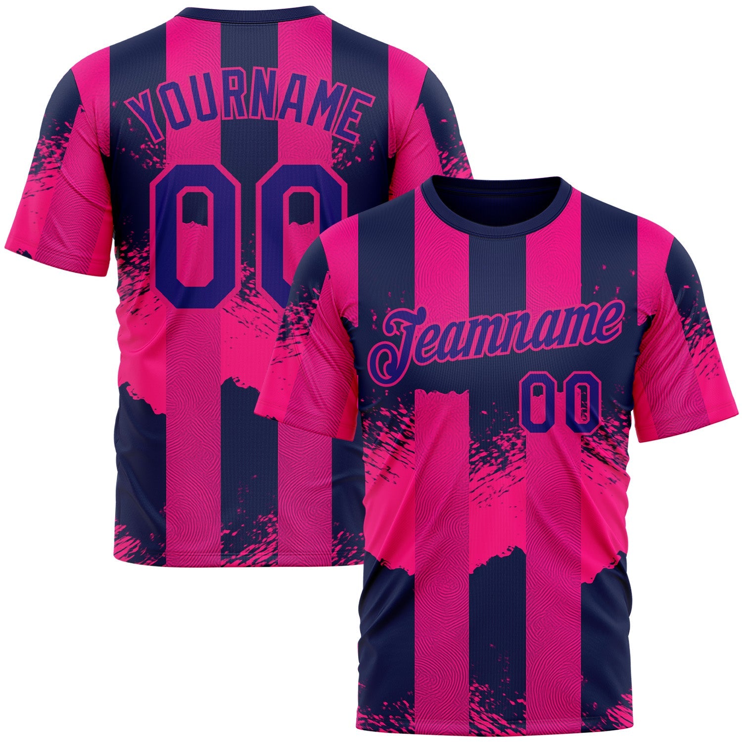 Custom Red Dark Purple-Hot Pink 3D Pattern Design Neon Stripe Sportswear Performance T-Shirt - Main View