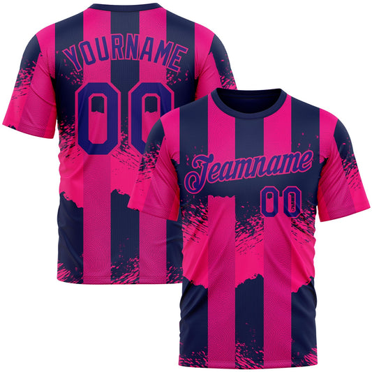 Custom Red Dark Purple-Hot Pink 3D Pattern Design Neon Stripe Sportswear Performance T-Shirt - Main View
