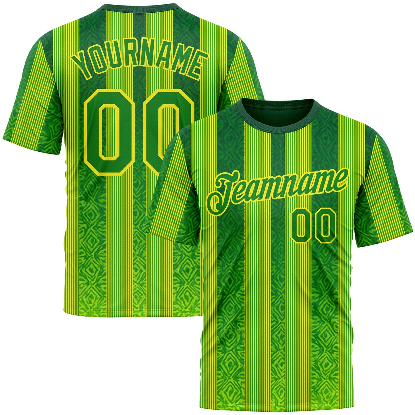 Custom Green Grass Green Yellow-Light Yellow 3D Pattern Design Brazil Stripe Sportswear Performance T-Shirt - Main View