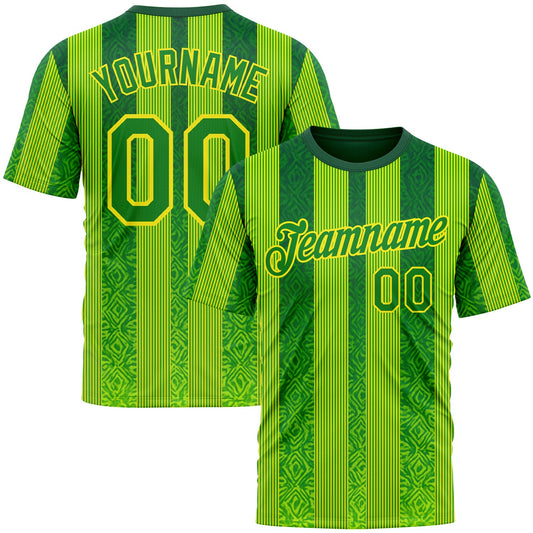 Custom Green Grass Green Yellow-Light Yellow 3D Pattern Design Brazil Stripe Sportswear Performance T-Shirt - Main View