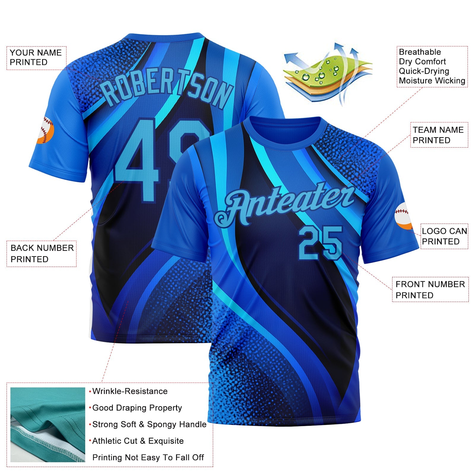 Custom Blue Sky Blue-Royal 3D Pattern Design France Wave Gradient Sportswear Performance T-Shirt view 2