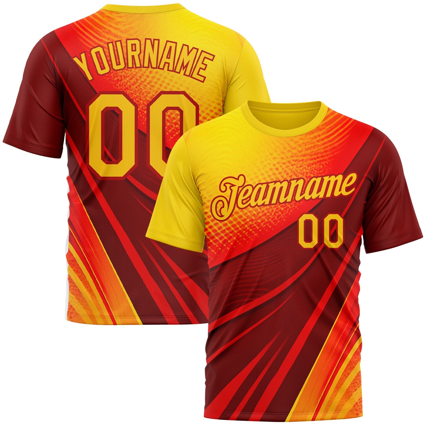 Custom Red Yellow 3D Pattern Design Spain Wave Gradient Sportswear Performance T-Shirt - Main View