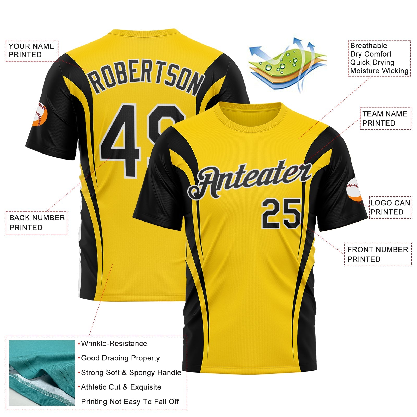 Custom Yellow Black-White 3D Pattern Design Germany Color Block Sportswear Performance T-Shirt view 2