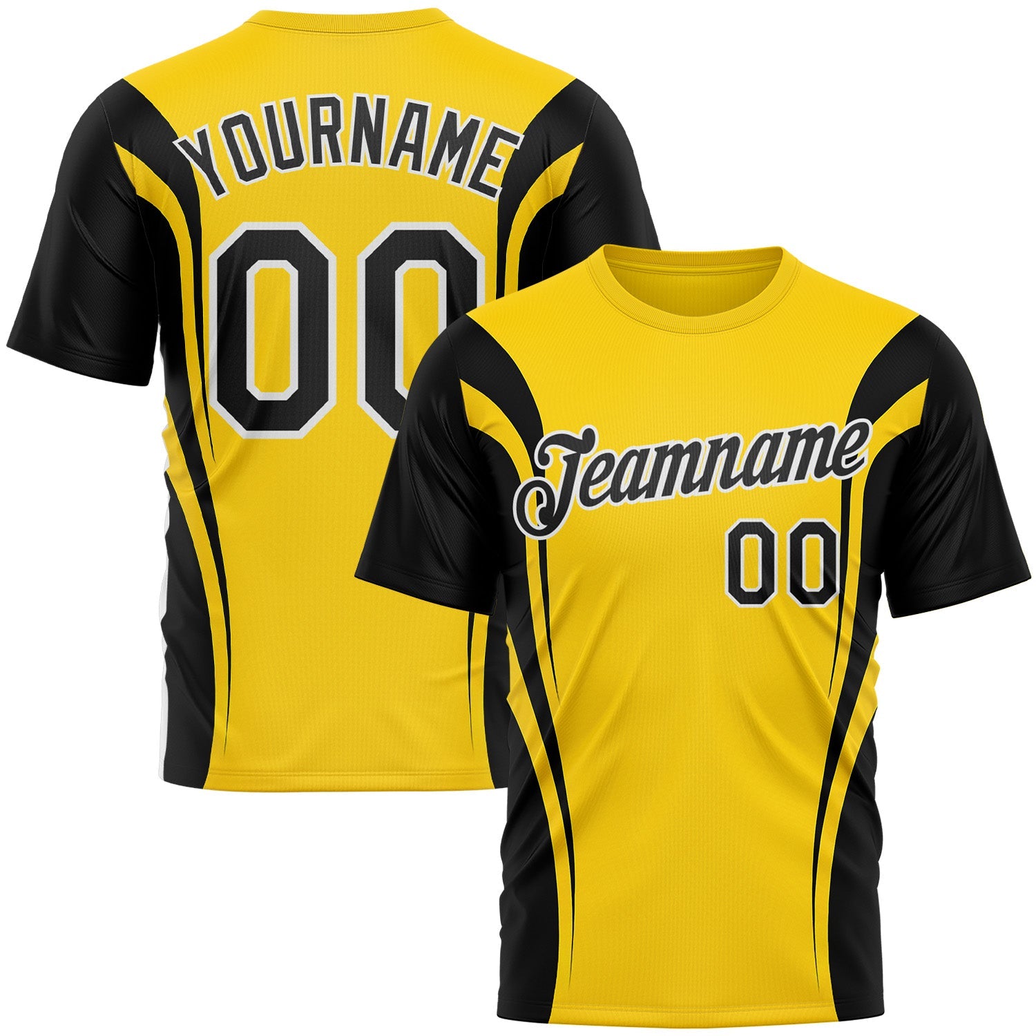 Custom Yellow Black-White 3D Pattern Design Germany Color Block Sportswear Performance T-Shirt - Main View