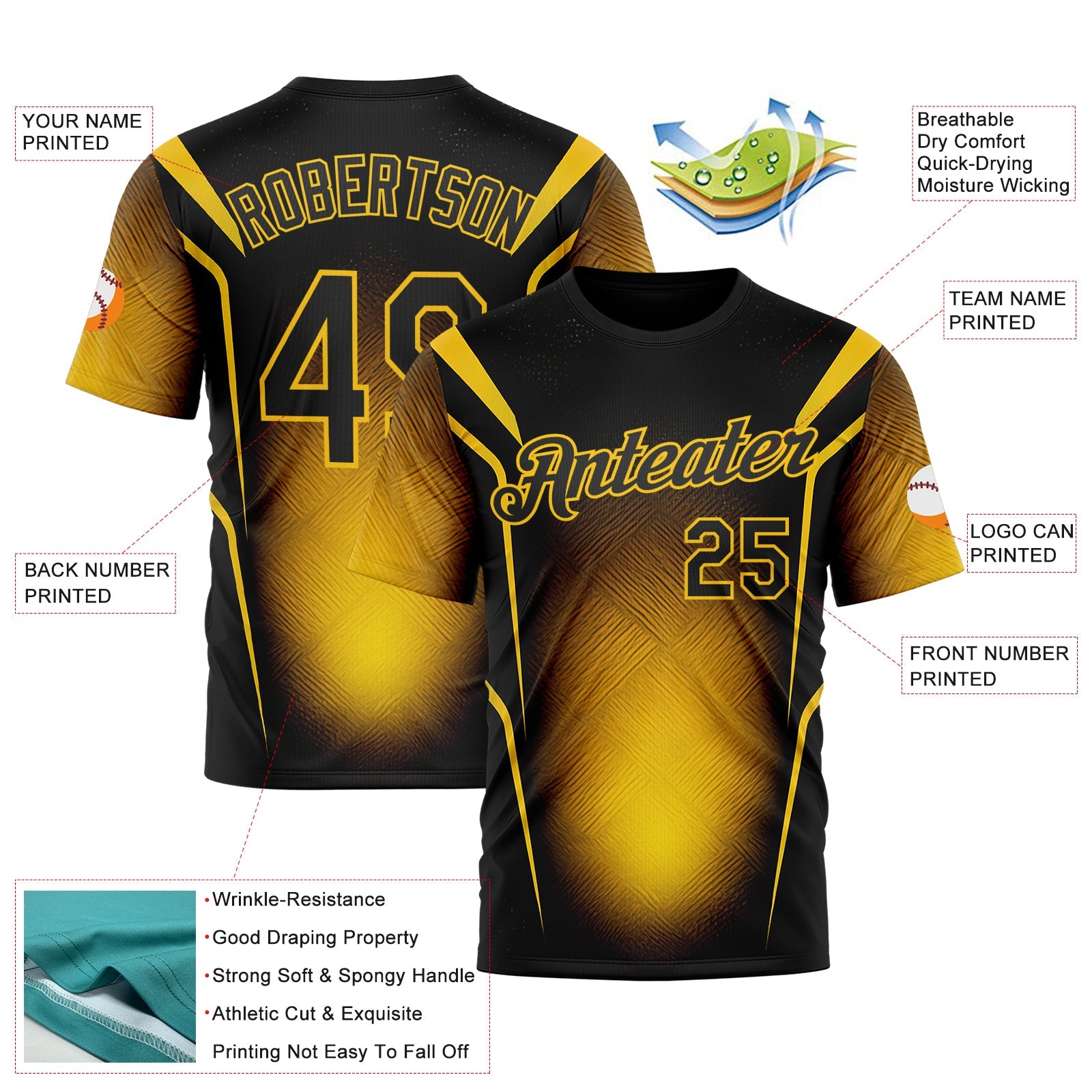 Custom Black Yellow 3D Pattern Design Germany Color Block Sportswear Performance T-Shirt view 2