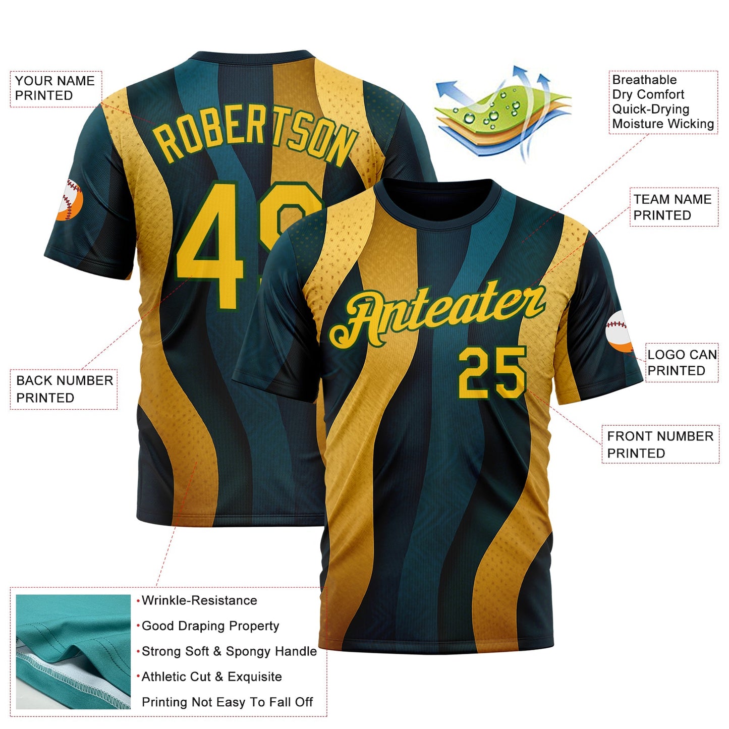 Custom Blue Yellow-Green 3D Pattern Design Color Block Sportswear Performance T-Shirt view 2