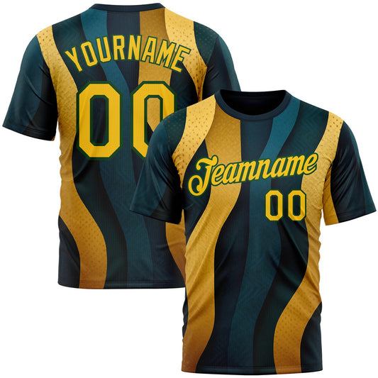 Custom Blue Yellow-Green 3D Pattern Design Color Block Sportswear Performance T-Shirt - Main View