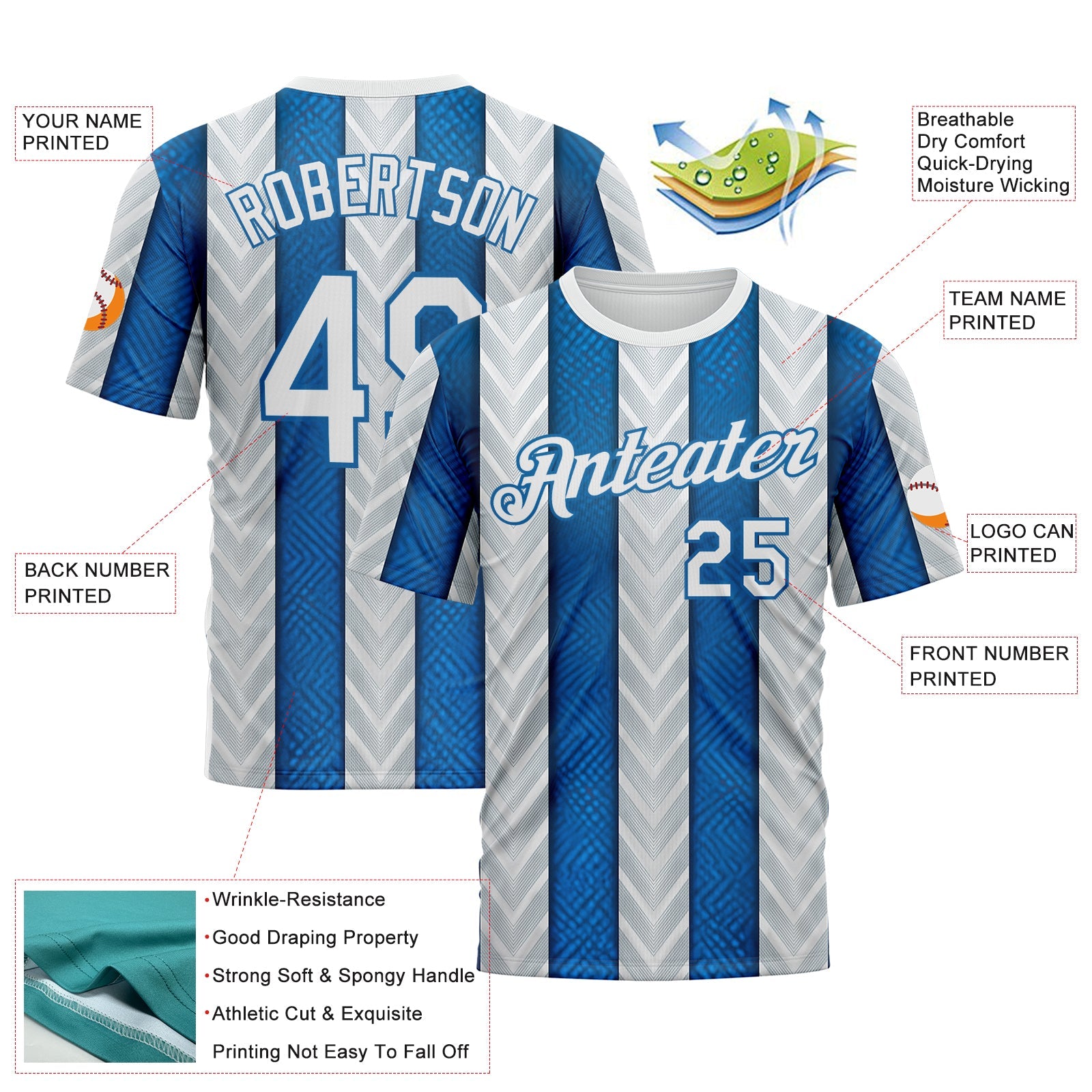 Custom White Blue 3D Pattern Design Argentina Stripe Sportswear Performance T-Shirt view 2
