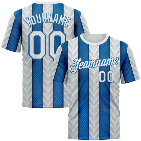 Custom White Blue 3D Pattern Design Argentina Stripe Sportswear Performance T-Shirt - Main View