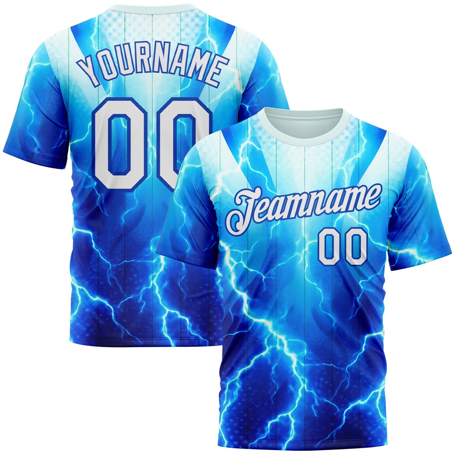 Custom Blue White-Thunder Blue 3D Pattern Design Lightning Sportswear Performance T-Shirt - Main View