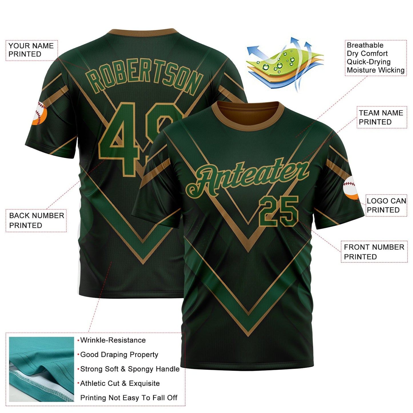 Custom Green Old Gold 3D Pattern Design Mexico Africa Sportswear Performance T-Shirt view 2