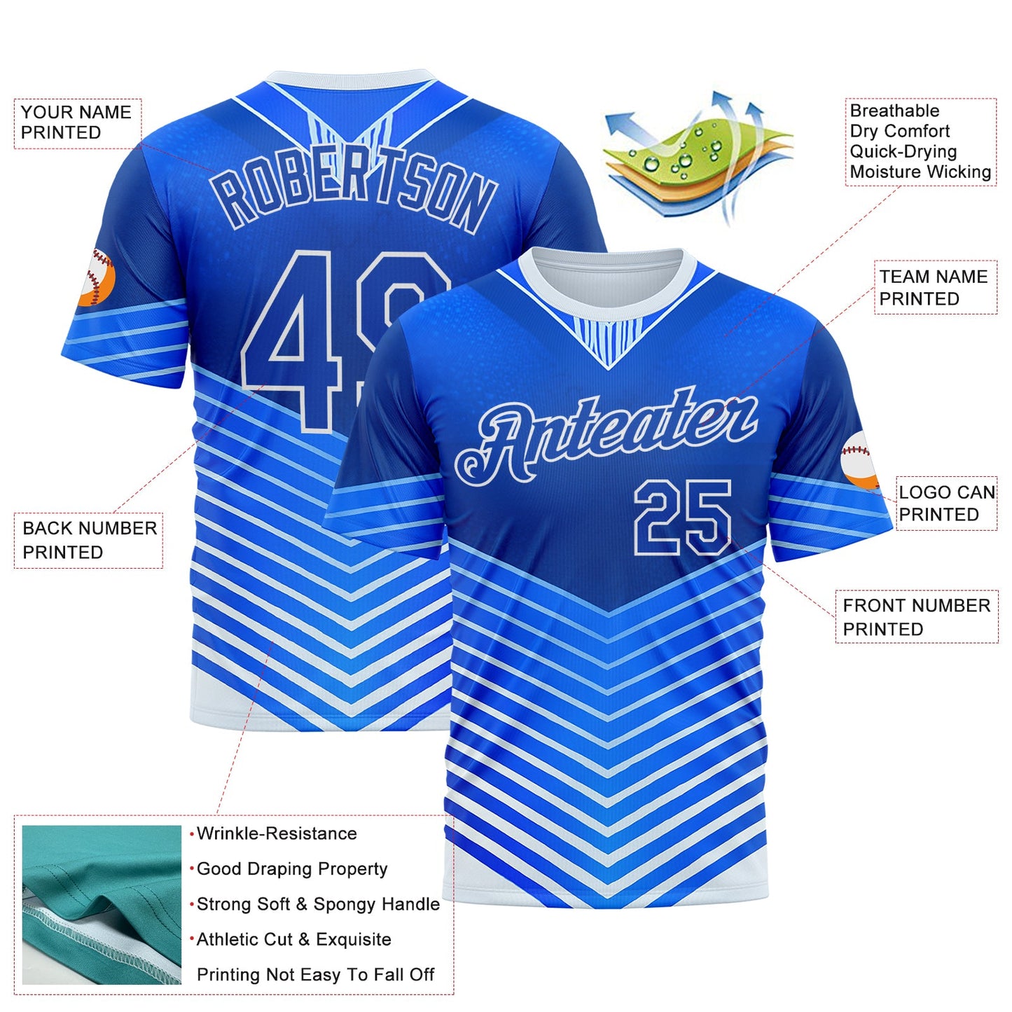 Custom Blue Thunder Blue-White 3D Pattern Design Argentina Arrow Sportswear Performance T-Shirt view 2