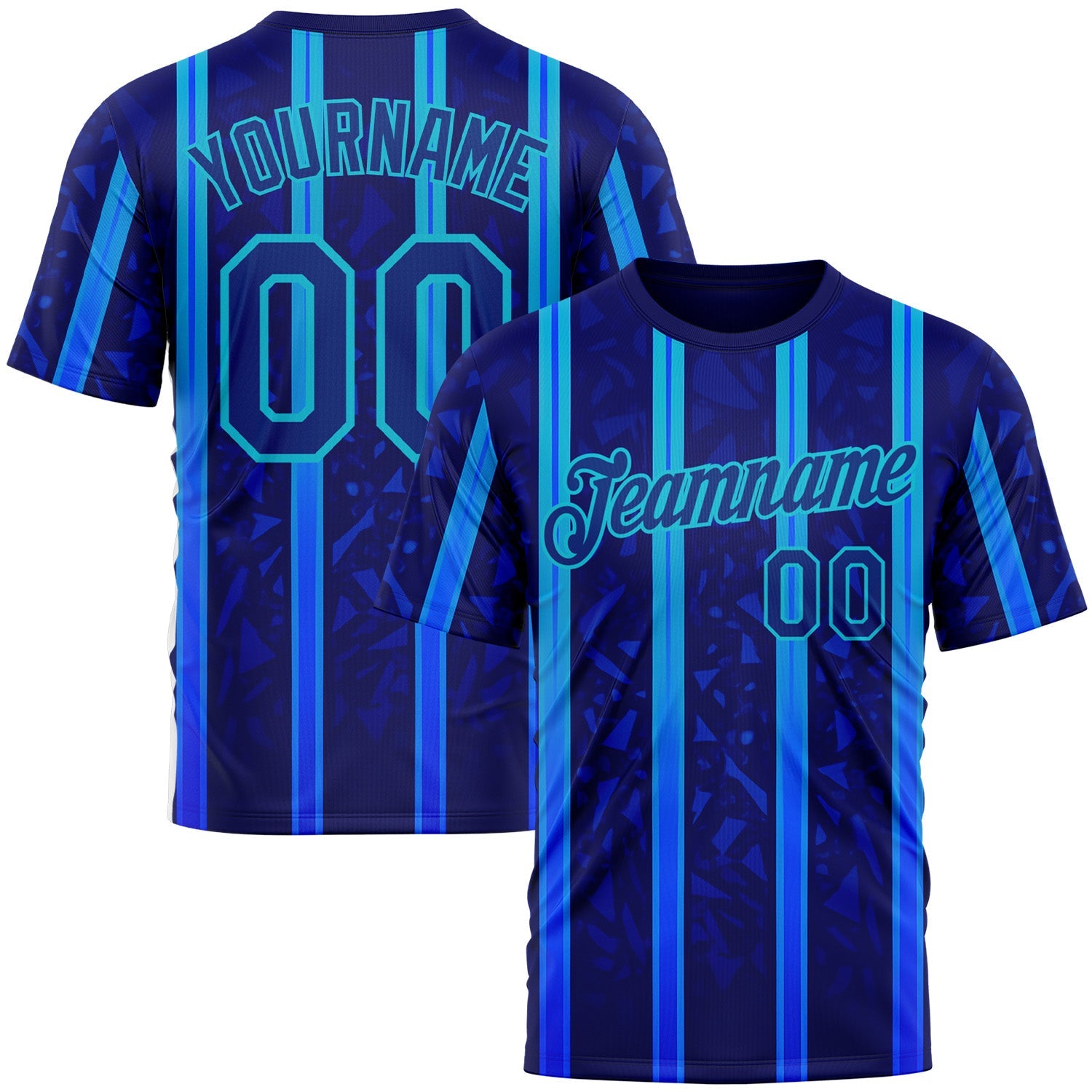 Custom Blue Royal-Lakes Blue 3D Pattern Design Classic Geometric Shape Stripe Sportswear Performance T-Shirt - Main View