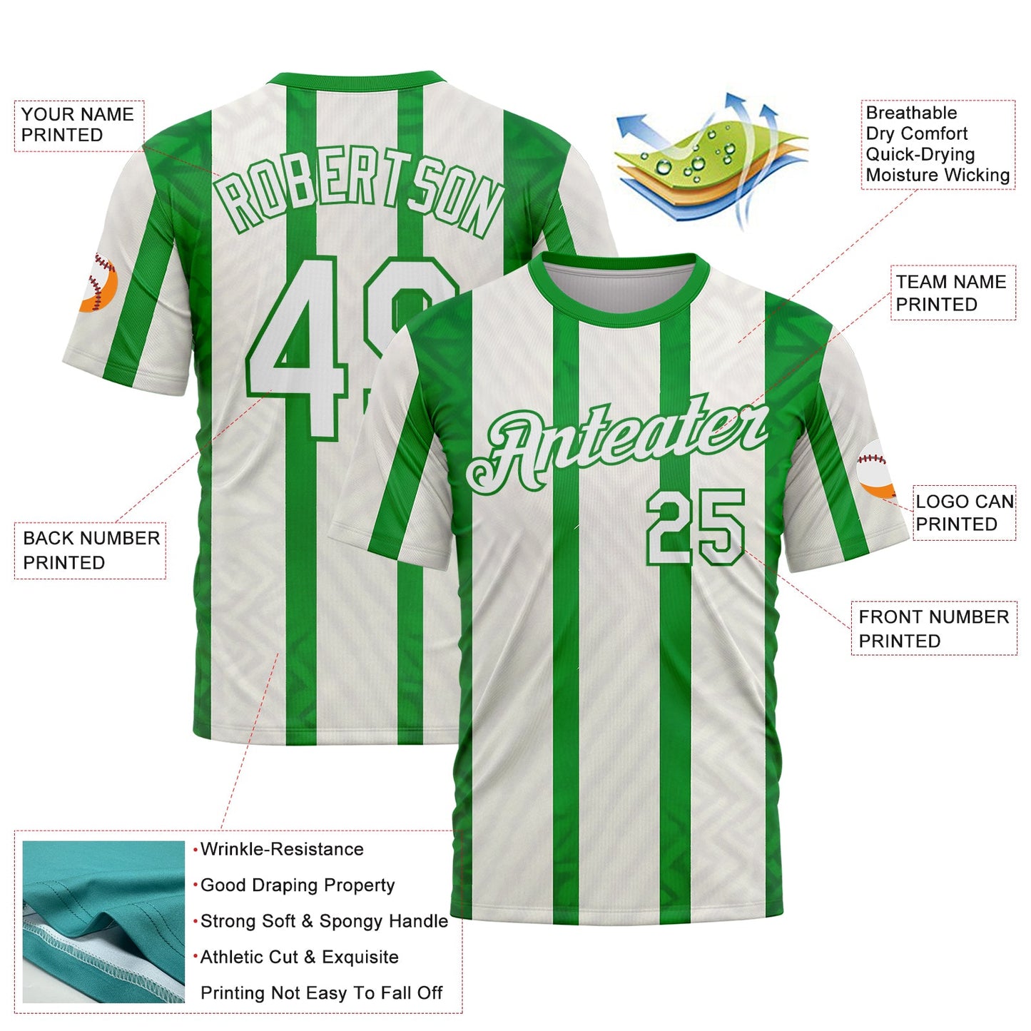 Custom White Green-Grass Green 3D Pattern Design Mexico Stripe Sportswear Performance T-Shirt view 2