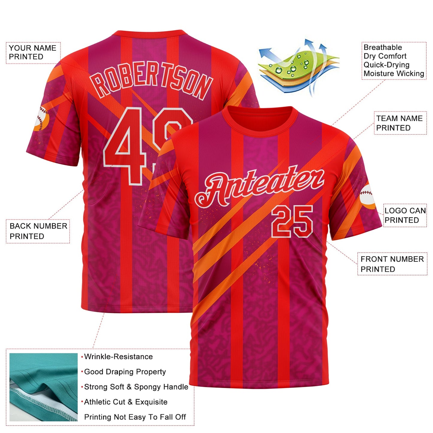 Custom Red Fire Red-White 3D Pattern Design Neon Stripe Sportswear Performance T-Shirt view 2