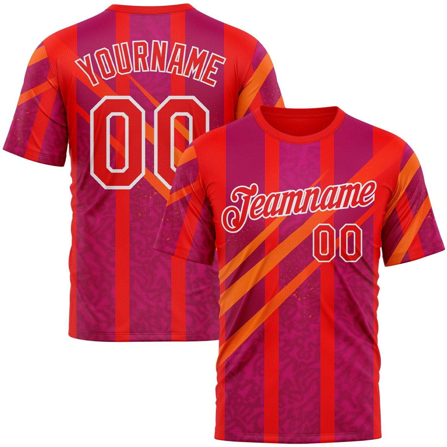 Custom Red Fire Red-White 3D Pattern Design Neon Stripe Sportswear Performance T-Shirt - Main View