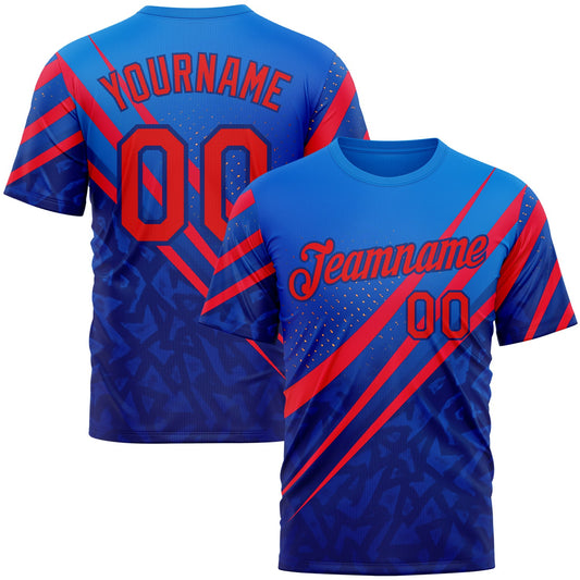 Custom Blue Fire Red-Royal 3D Pattern Design USA Inspired Sportswear Performance T-Shirt - Main View