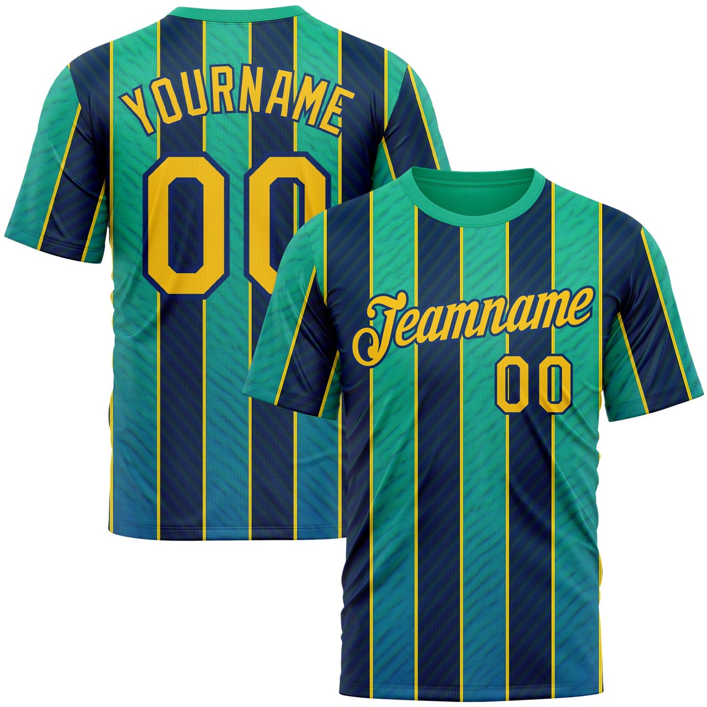 Custom Green Yellow-US Navy Blue 3D Pattern Design Stripe Sportswear Performance T-Shirt - Main View