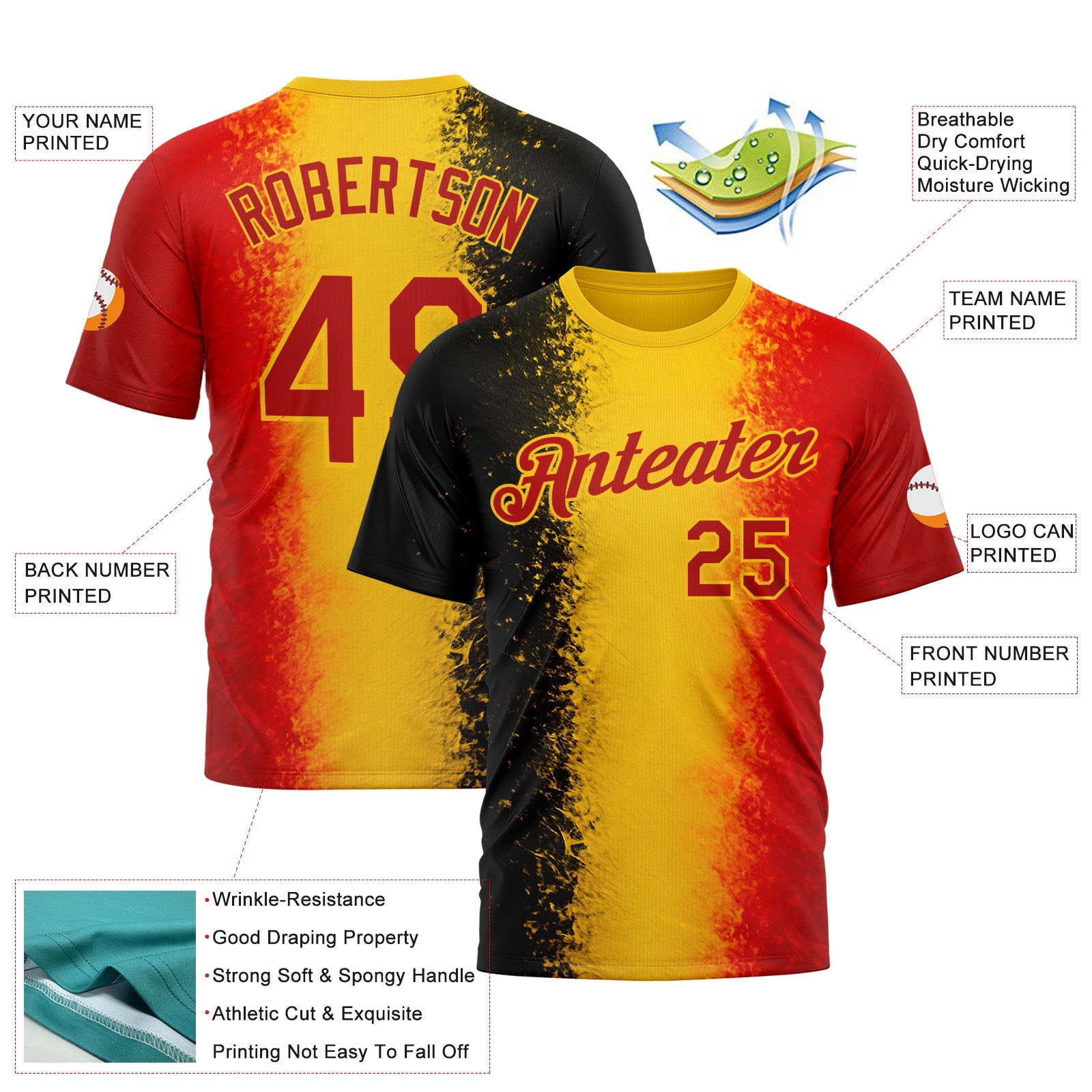 Custom Red Yellow-Black 3D Pattern Design Germany Stripe Sportswear Performance T-Shirt view 2