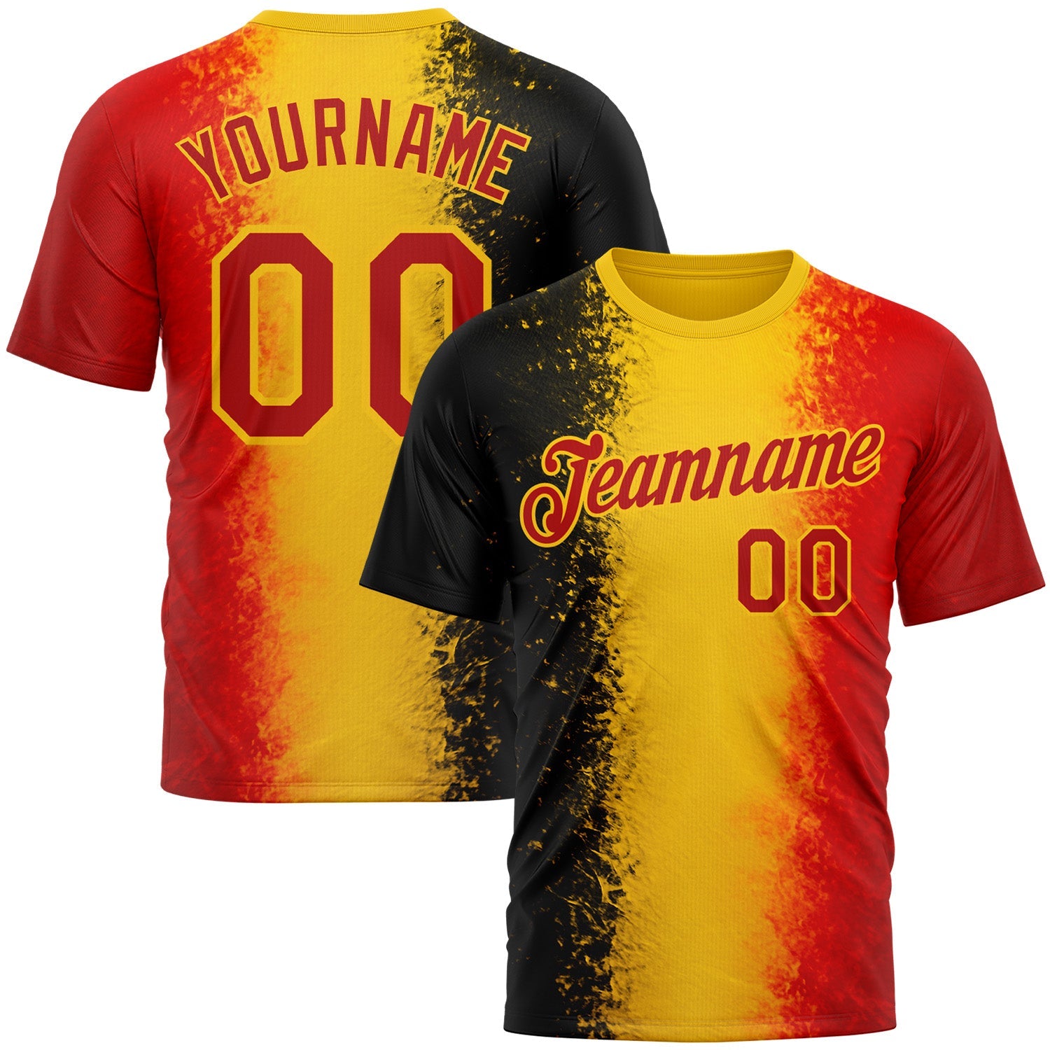 Custom Red Yellow-Black 3D Pattern Design Germany Stripe Sportswear Performance T-Shirt - Main View