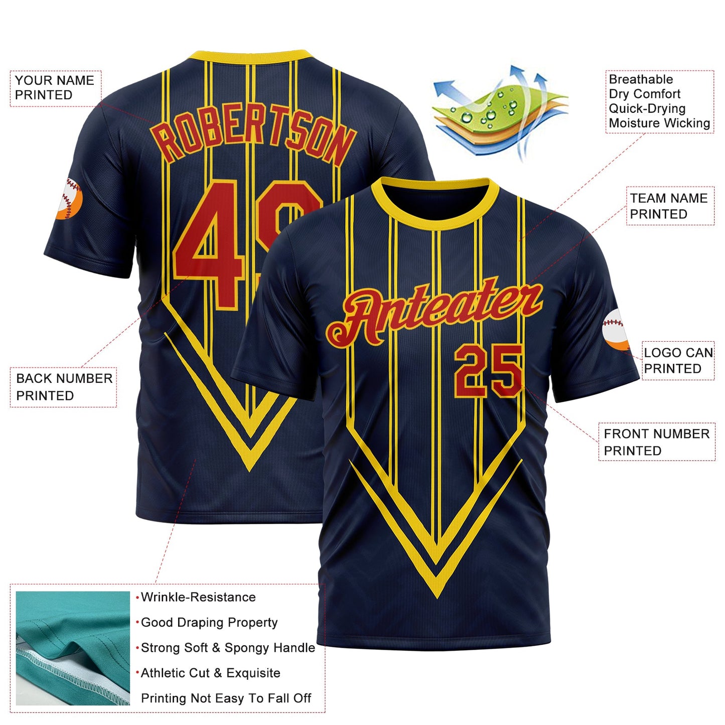 Custom Blue Red-Yellow 3D Pattern Design Milan Stripe Sportswear Performance T-Shirt view 2