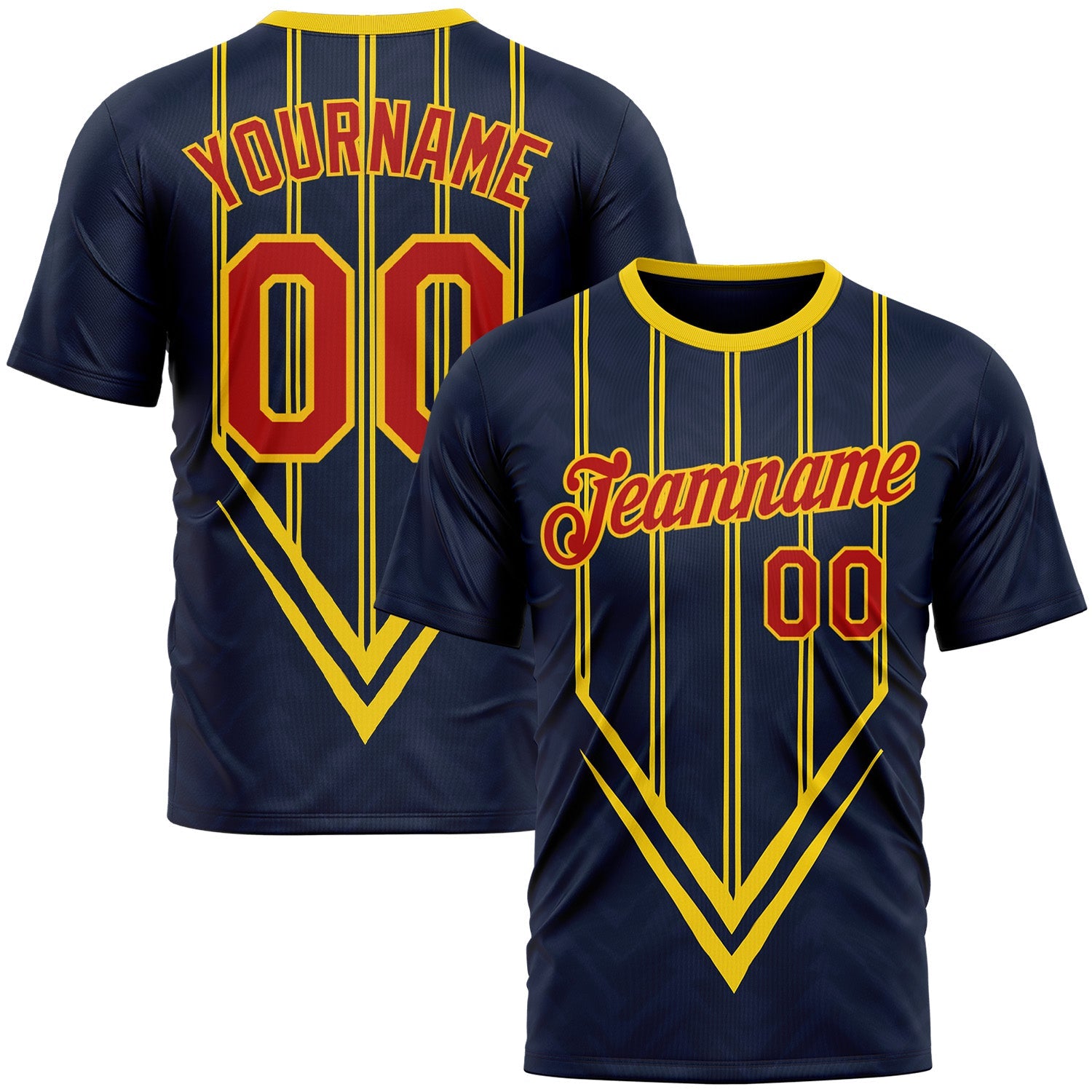 Custom Blue Red-Yellow 3D Pattern Design Milan Stripe Sportswear Performance T-Shirt - Main View