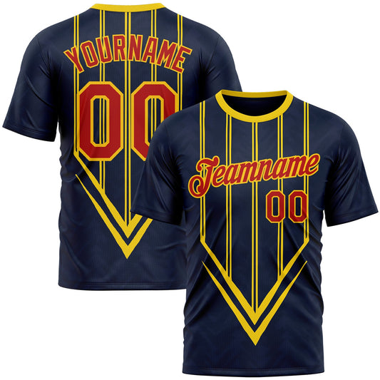 Custom Blue Red-Yellow 3D Pattern Design Milan Stripe Sportswear Performance T-Shirt - Main View