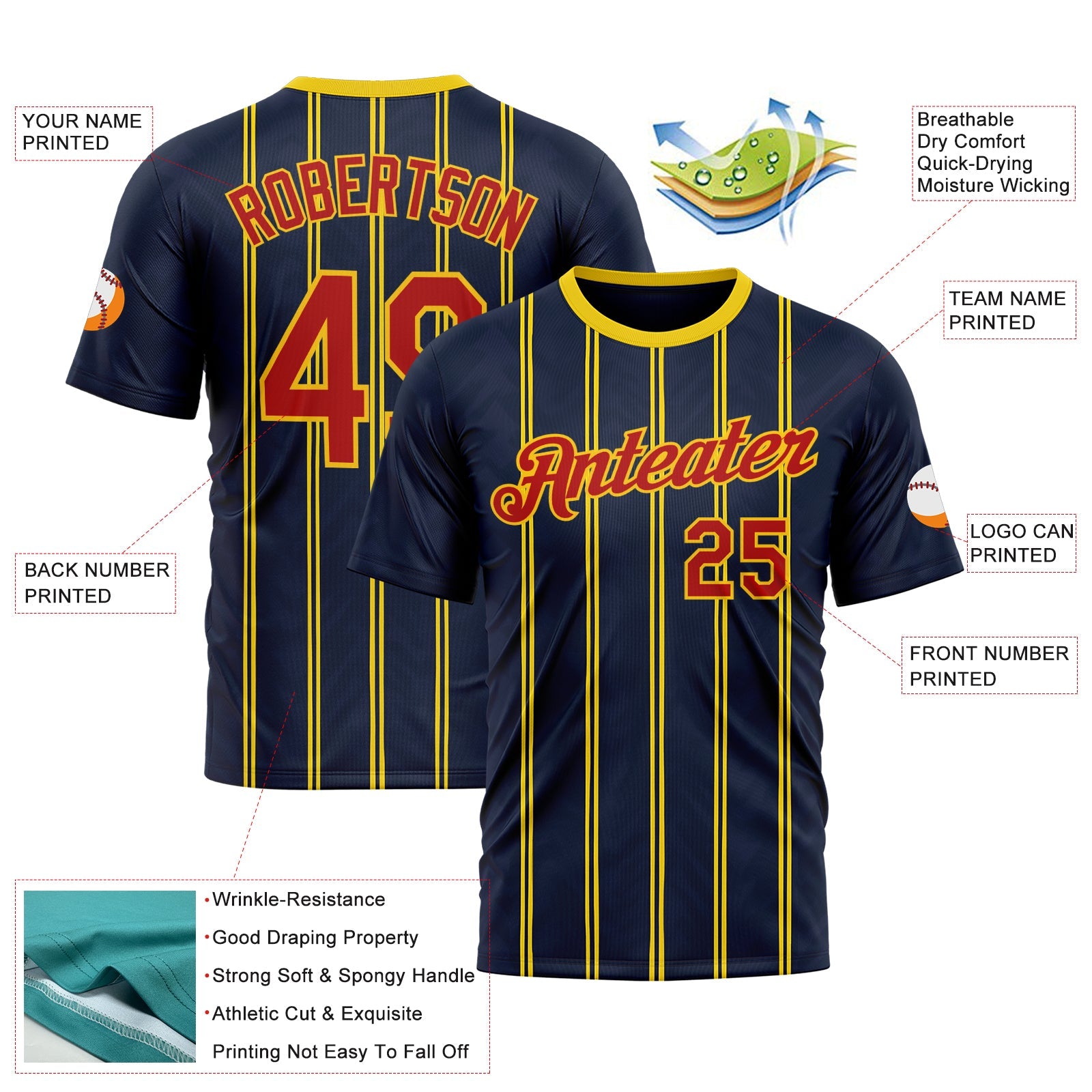 Custom Blue Red-Yellow 3D Pattern Design Milan Stripe Sportswear Performance T-Shirt view 2