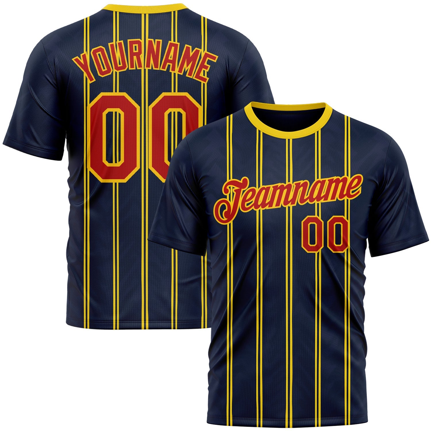 Custom Blue Red-Yellow 3D Pattern Design Milan Stripe Sportswear Performance T-Shirt - Main View