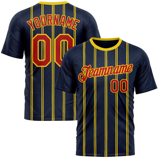 Custom Blue Red-Yellow 3D Pattern Design Milan Stripe Sportswear Performance T-Shirt - Main View