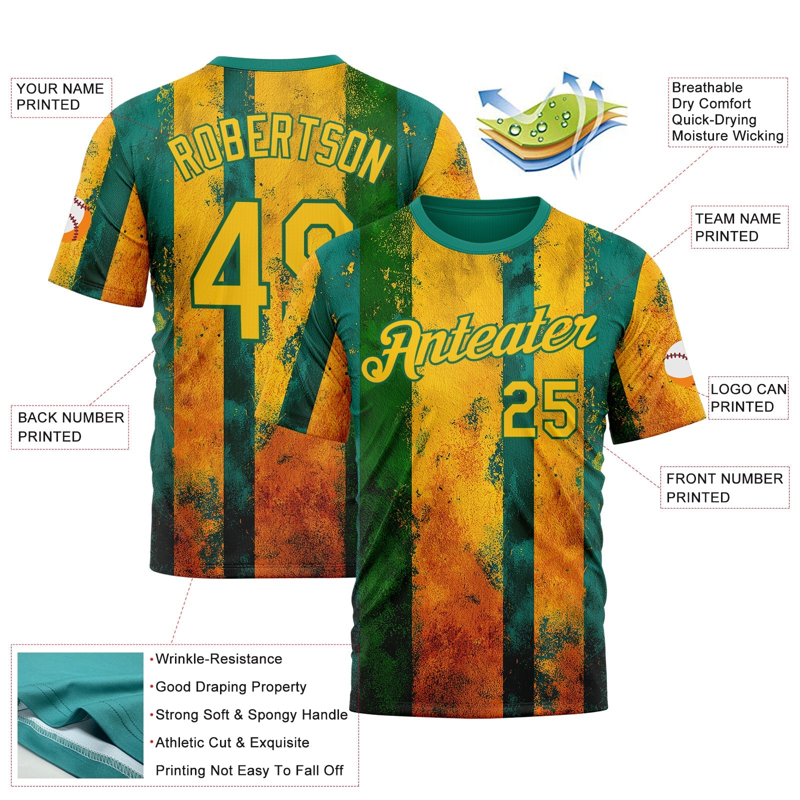 Custom Green Yellow-Kelly Green 3D Pattern Design Brazil Stripe Sportswear Performance T-Shirt view 2