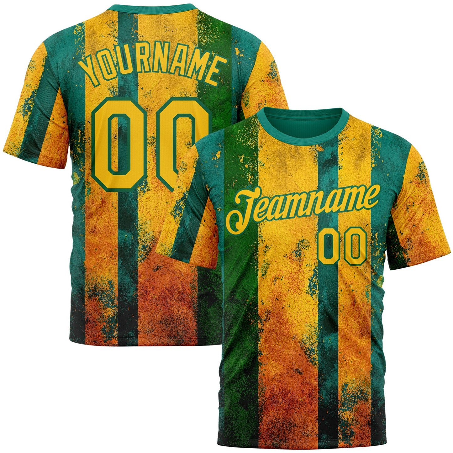 Custom Green Yellow-Kelly Green 3D Pattern Design Brazil Stripe Sportswear Performance T-Shirt - Main View