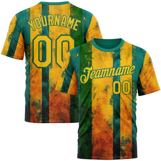 Custom Green Yellow-Kelly Green 3D Pattern Design Brazil Stripe Sportswear Performance T-Shirt - Main View
