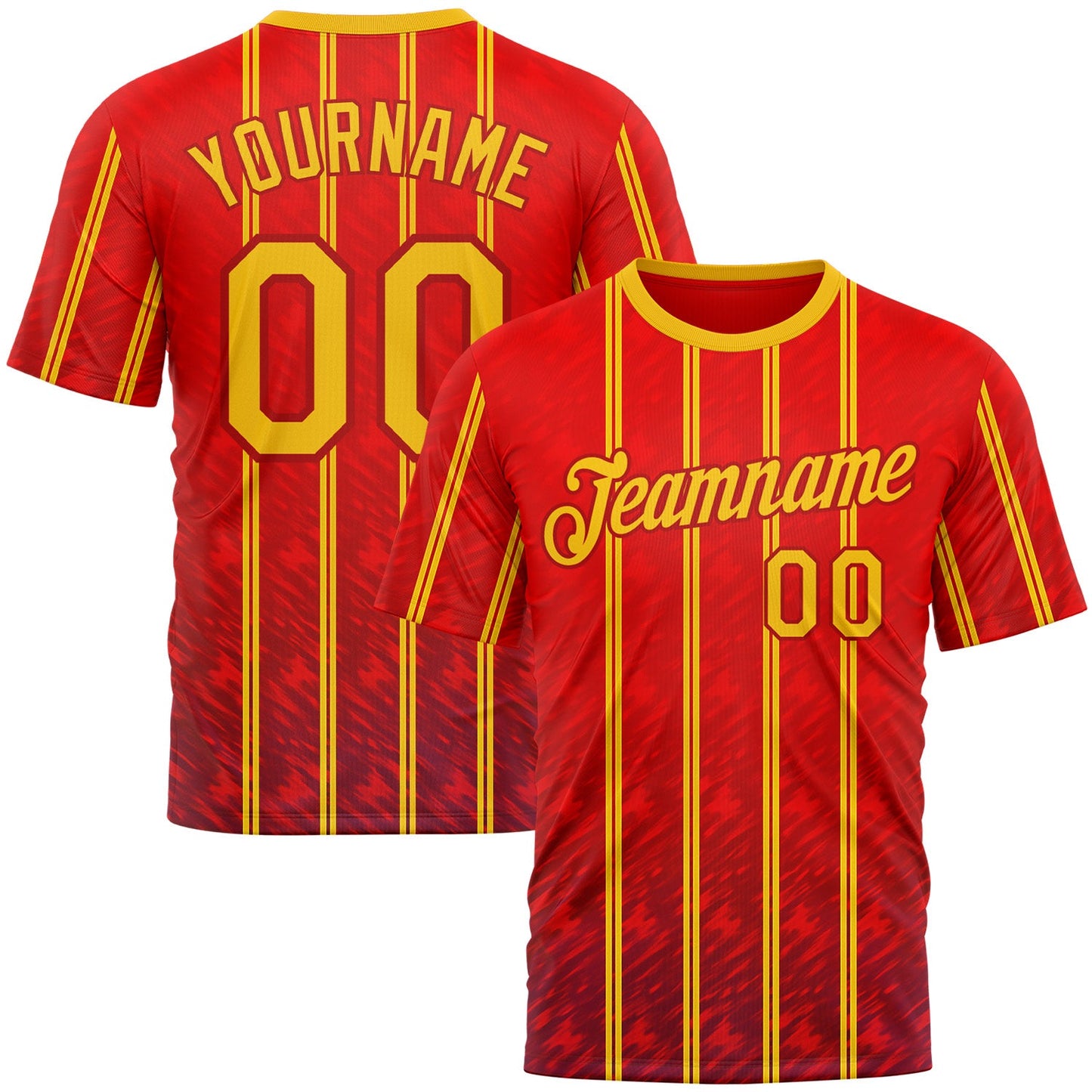 Custom Red Yellow 3D Pattern Design Spain Stripe Sportswear Performance T-Shirt - Main View