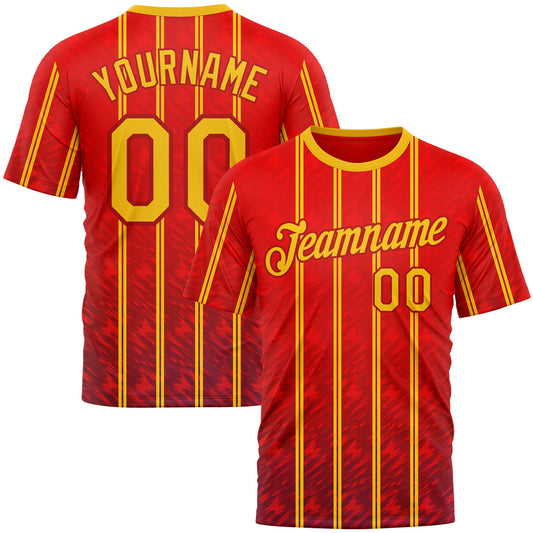 Custom Red Yellow 3D Pattern Design Spain Stripe Sportswear Performance T-Shirt - Main View