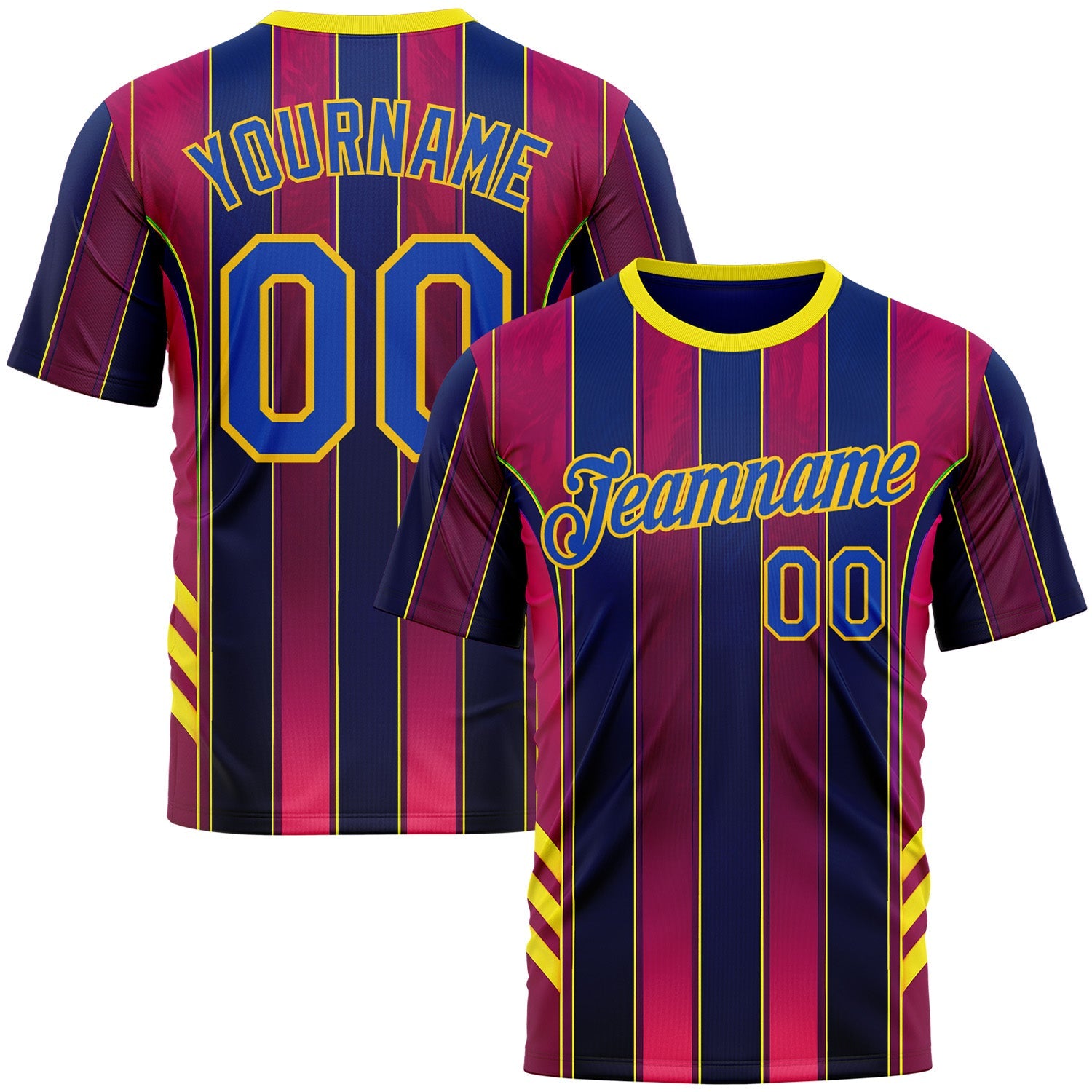 Custom Red Thunder Blue Blue-Yellow 3D Pattern Design Stripe Sportswear Performance T-Shirt - Main View